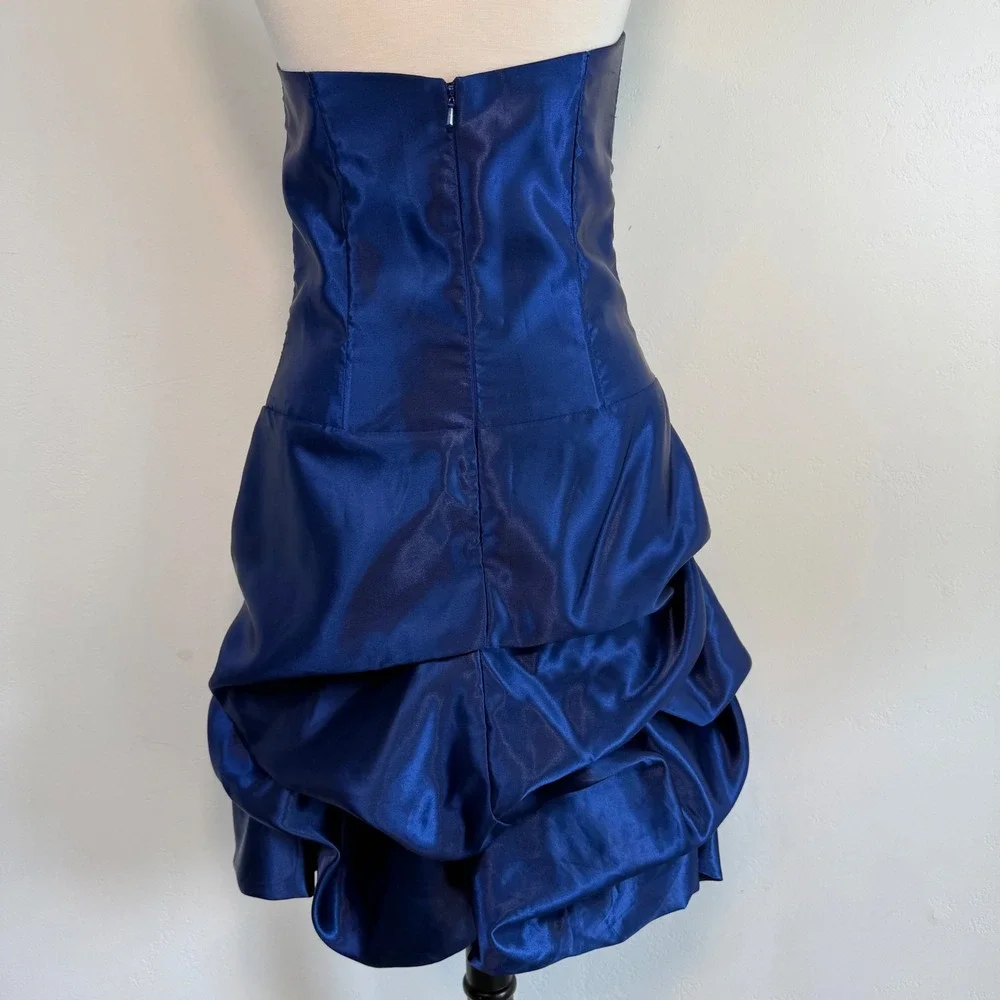 Jessica McClintock Gunne Sax Blue Satin Mini‎ Dress Vintage Y2K Bubble Hem Prom